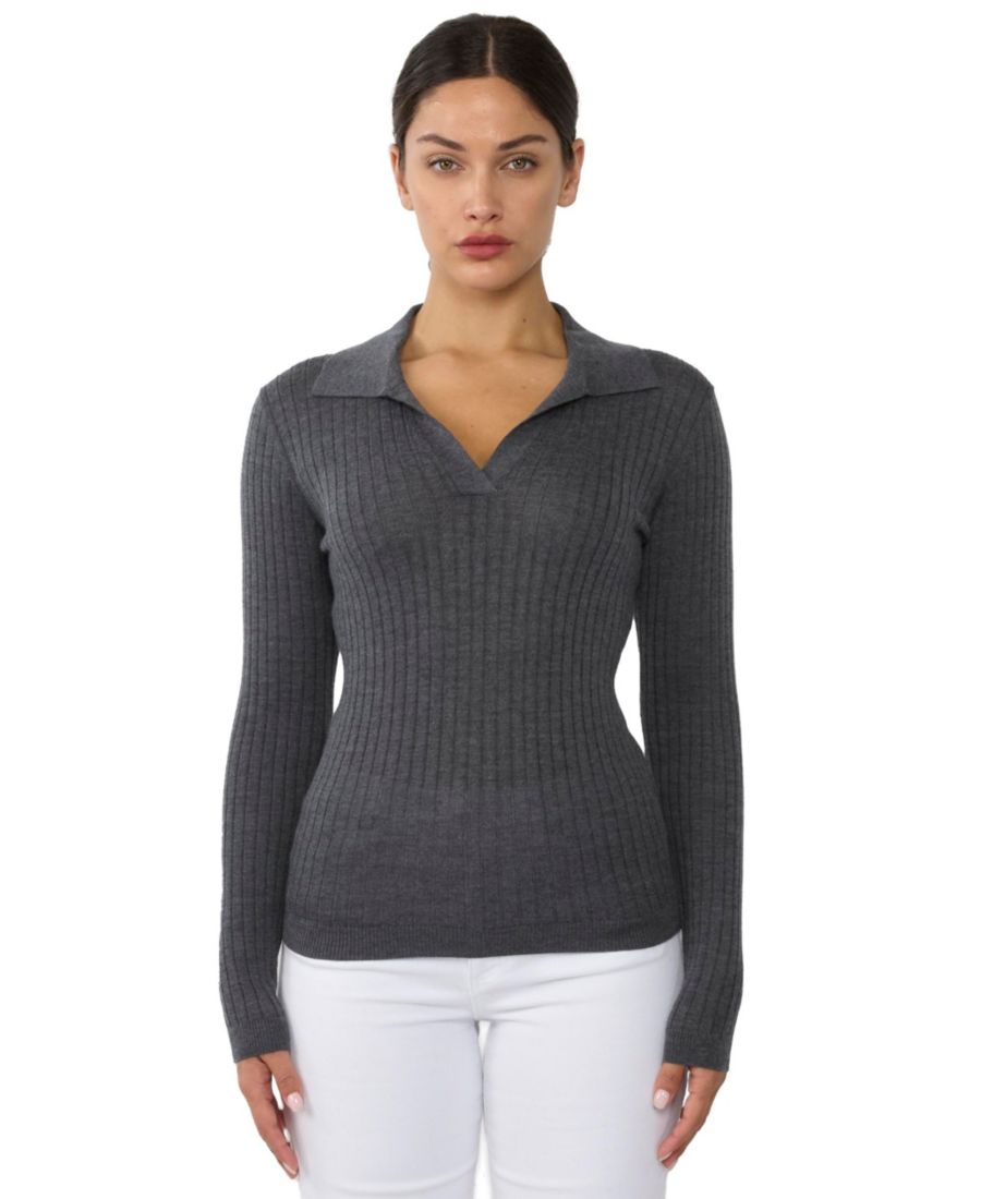 

Женский поло-свитер из кашемира и шелка в рубчик, плотной вязки, с воротником-стойкой JENNIE LIU, Slate