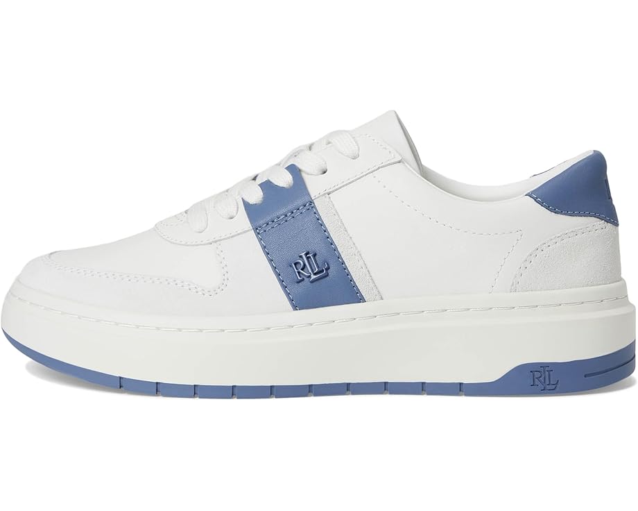 Кроссовки Lauren Ralph Lauren Harlie Color-Blocked Leather Sneakers, цвет Snow White/Bianco/Capri Blue — фото 4