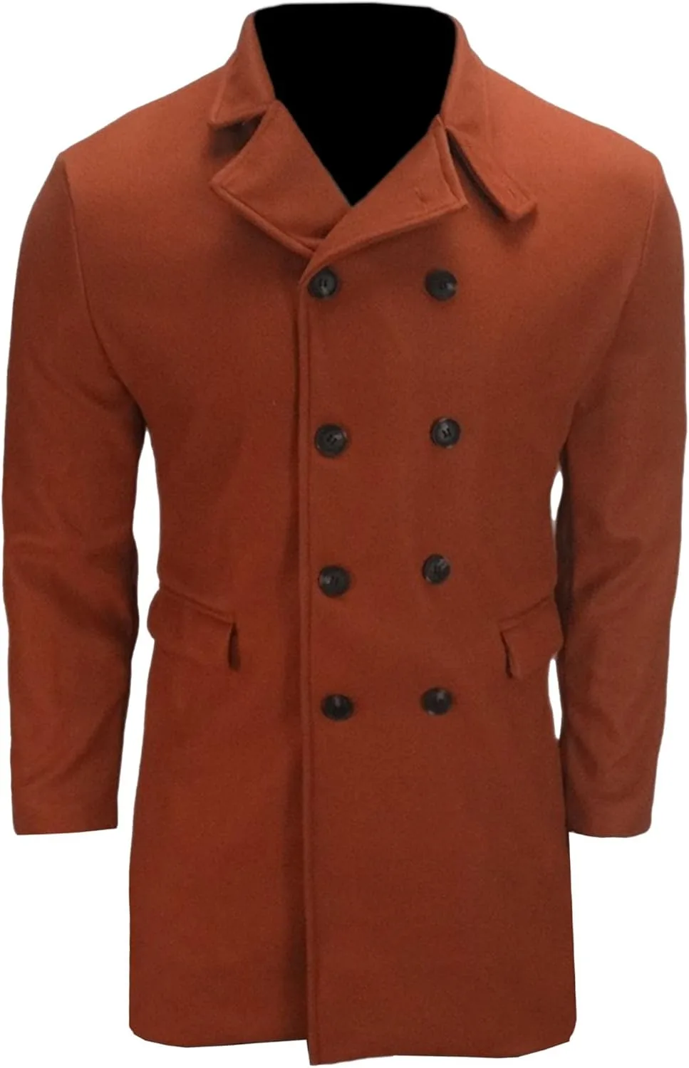 Мужское зимнее теплое пальто pea coat с вырезом лацканом длинное повседневное пальто из шерстяной смеси Generic, коричневый — фото 3