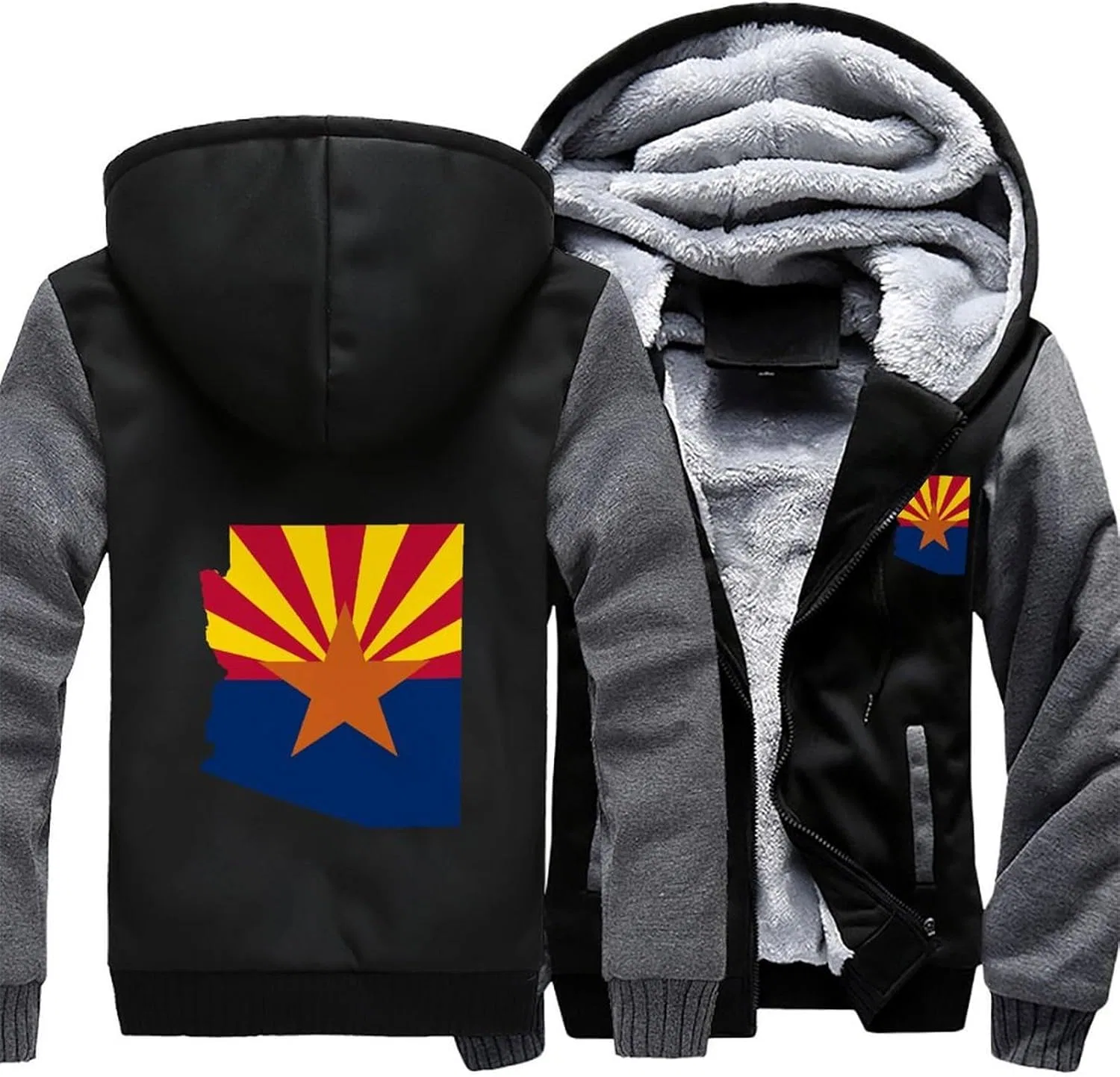 Худи флисовое с принтом Flag Map Of Arizona, на молнии, серого цвета — фото 3