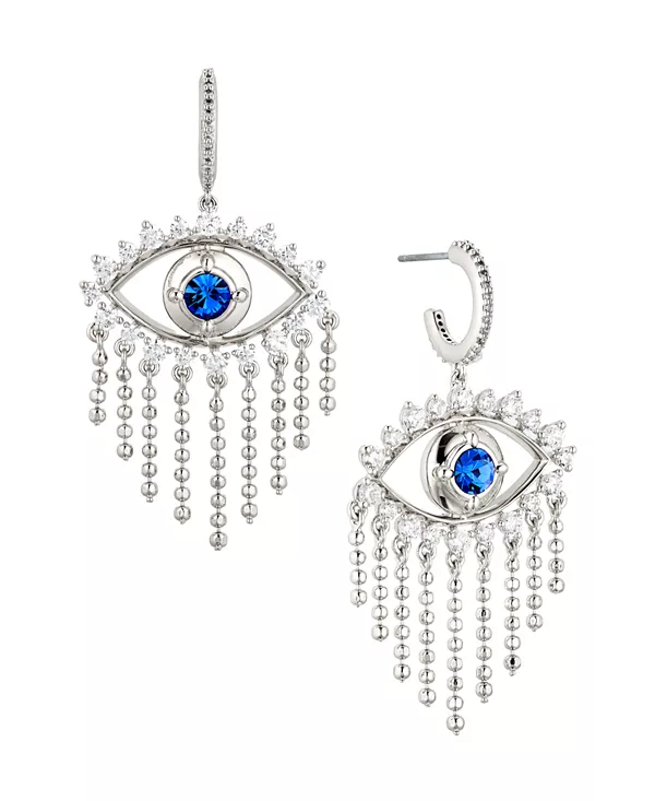 

Серьги-Кольца Ava Nadri с кубическим цирконием, маленькие, с бахромой от сглаза Ajoa, silver