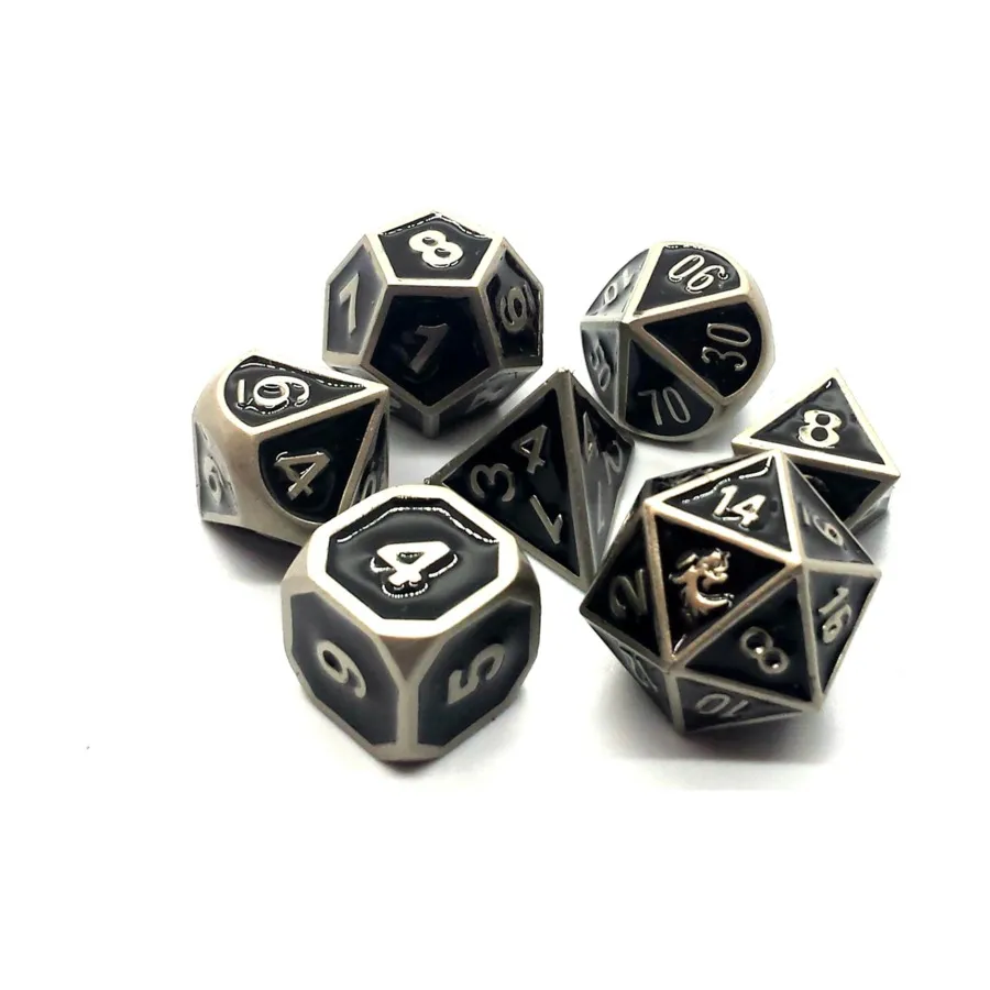 

Набор Poly — черный с серебром (7), Metal Dice - Elven Forged