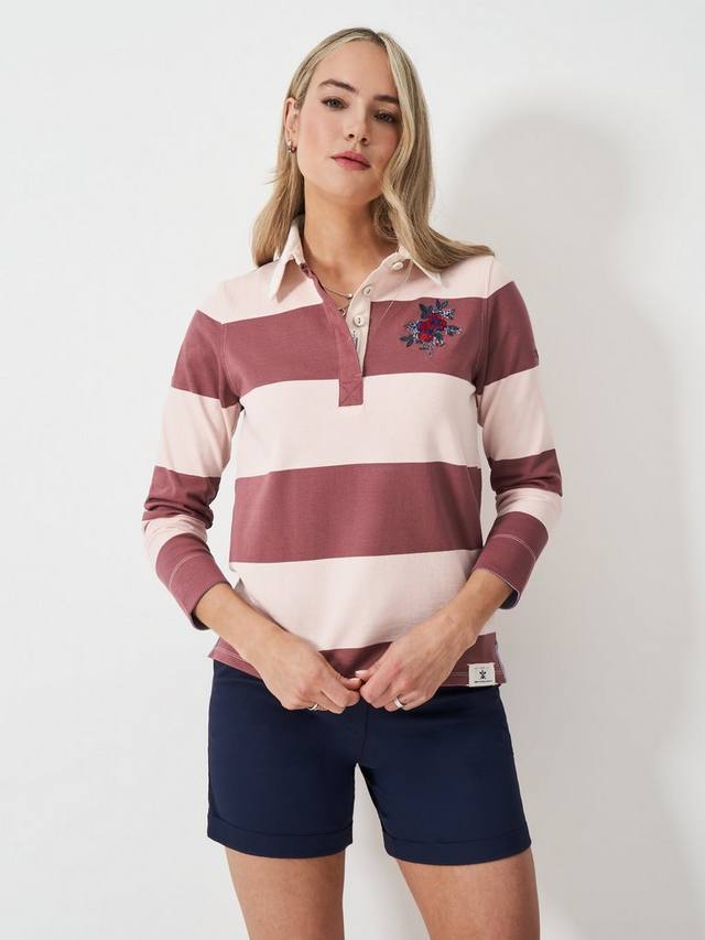 

Вышитая розовая рубашка для регби в полоску Crew Clothing, цвет Rose Pink