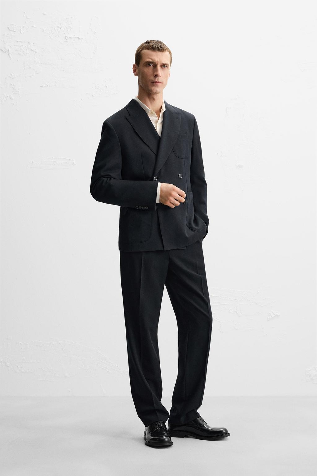 

Костюмные брюки из 100% шерсти ZARA, цвет Dark navy