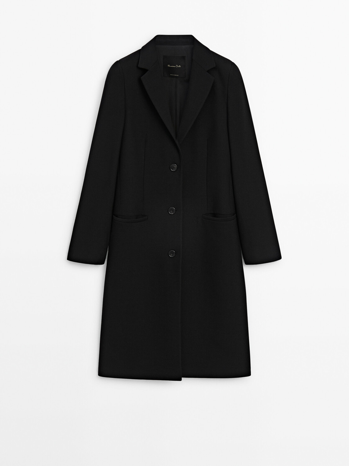

Длинное пальто из смесовой шерсти с карманами Massimo Dutti, черный
