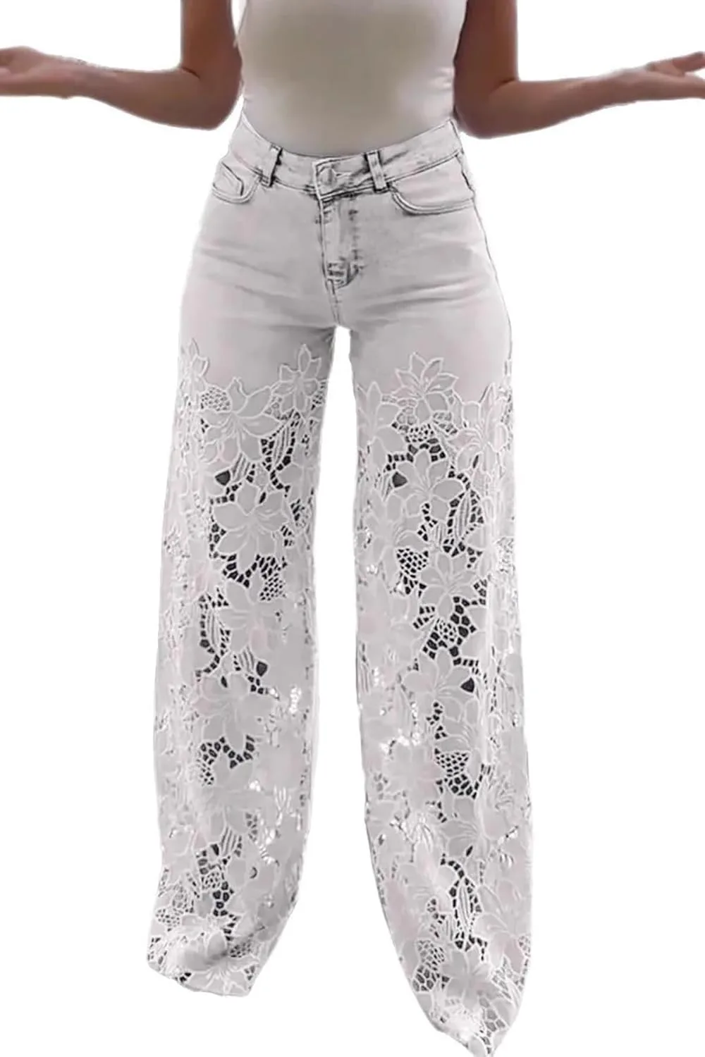 

Женские джинсы с высокой талией и широкими штанинами, кружевная аппликация SanJoyFit