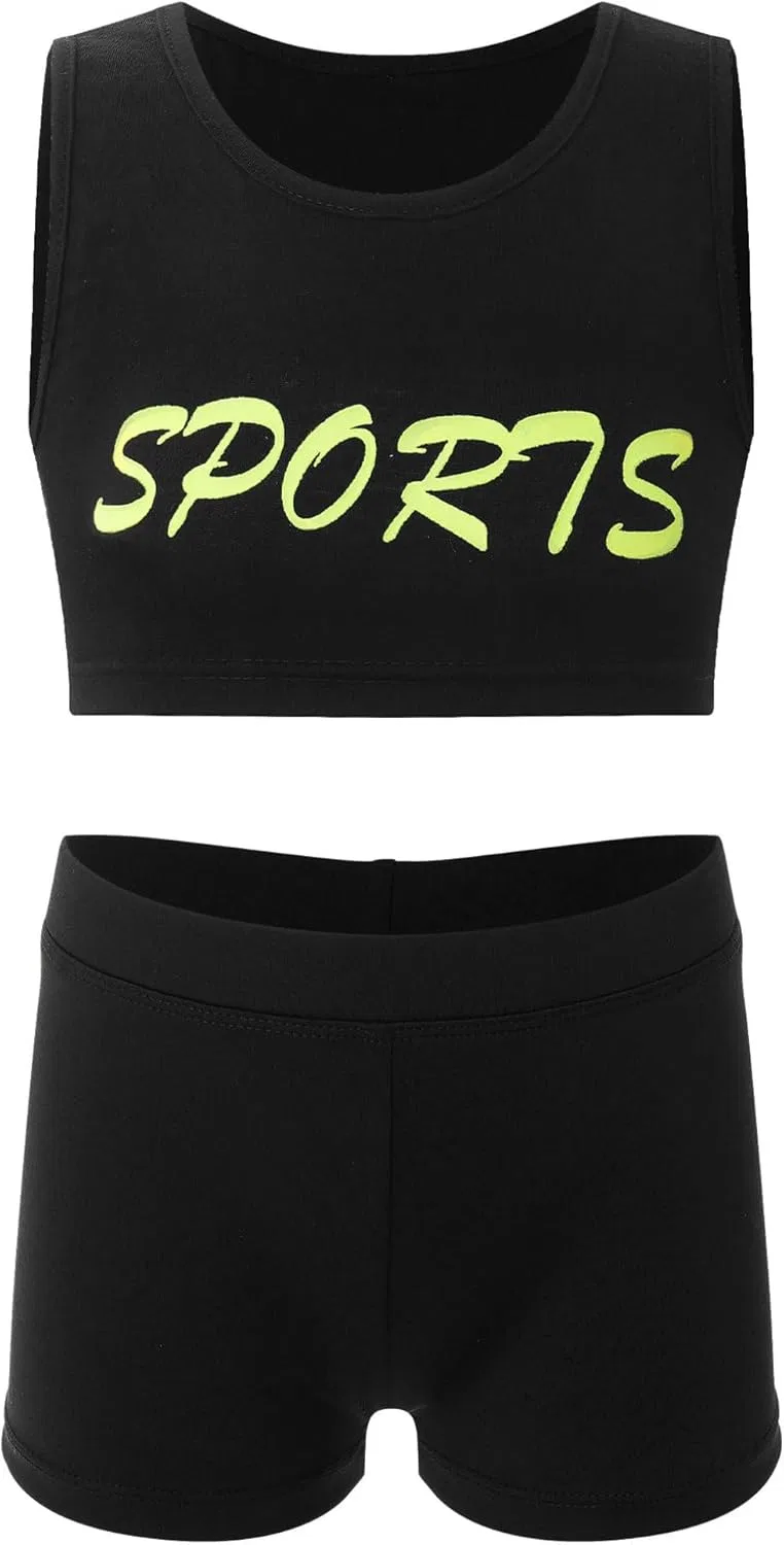 Детский спортивный комплект с принтом Hansber, топ и шорты, Fluorescent Green