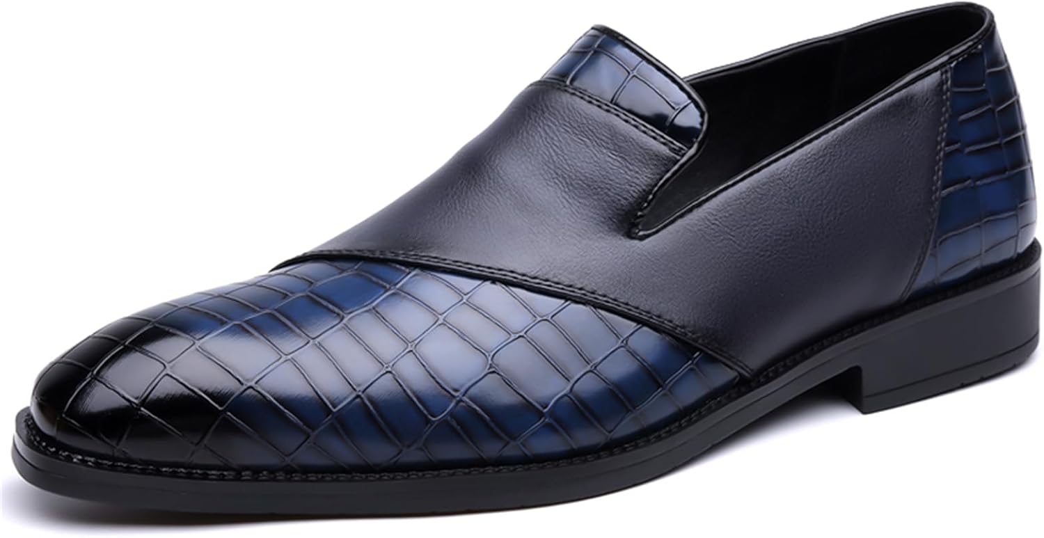 

Мужские лоферы из натуральной кожи с зауженным носком, текстурированным узором и контрастной отделкой, мягкая стелька, классические туфли для делового, офисного, свадебного и формального стиля Psieicwm, синий