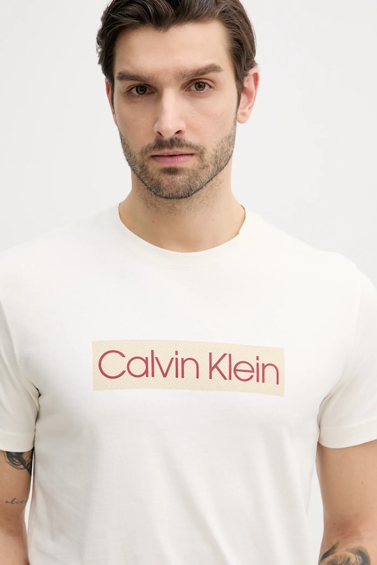 

Хлопковая футболка Calvin Klein Jeans, бежевый