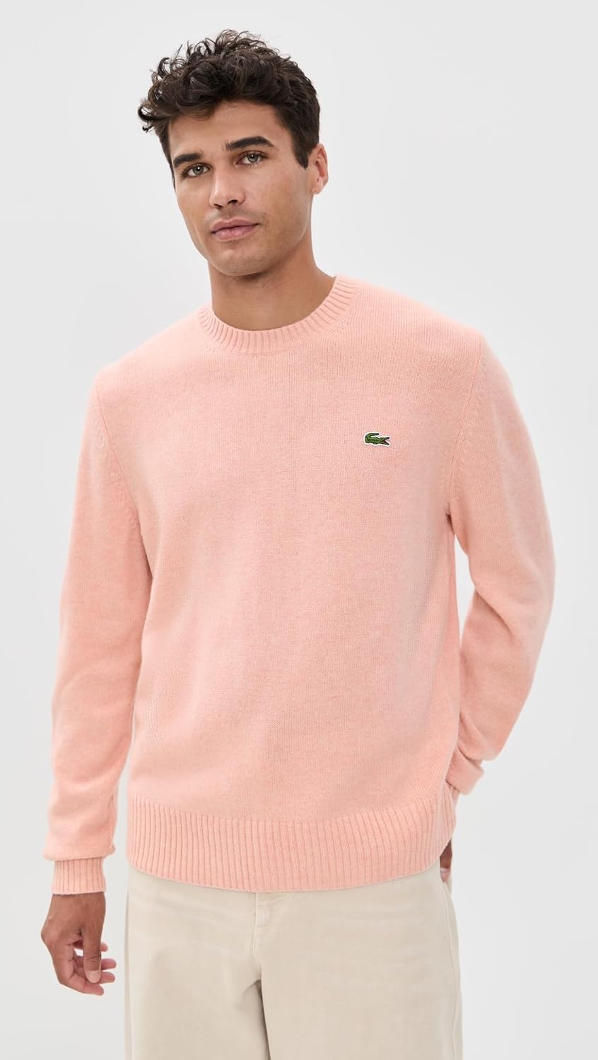 Lacoste мужской шерстяной свитер с круглым вырезом, Light Pink Chine — фото 2