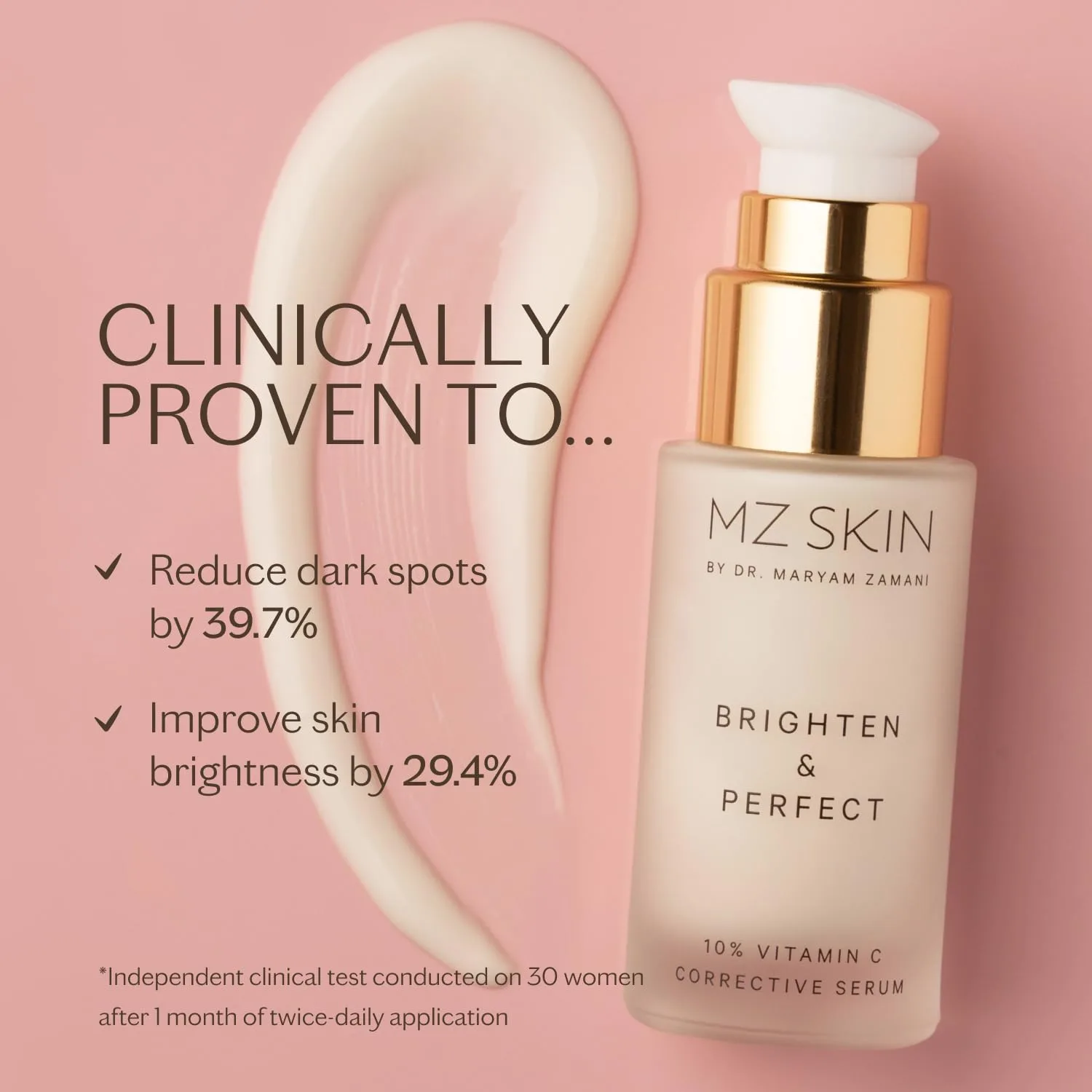 MZ SKIN Brighten & Perfect Vitamin C Serum 1.01 fl oz - 10% осветляющее средство от темных пятен и пигментации для сияющей кожи с транксамовой кислотой Mz Skin By Maryam Zamani Md, brown — фото 3