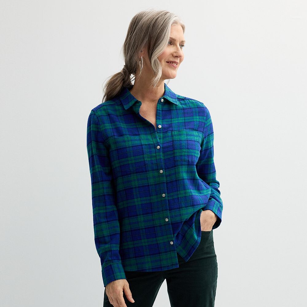 

Женская фланелевая рубашка в клетку Croft & Barrow Extra Soft, цвет Blue Festive Plaid