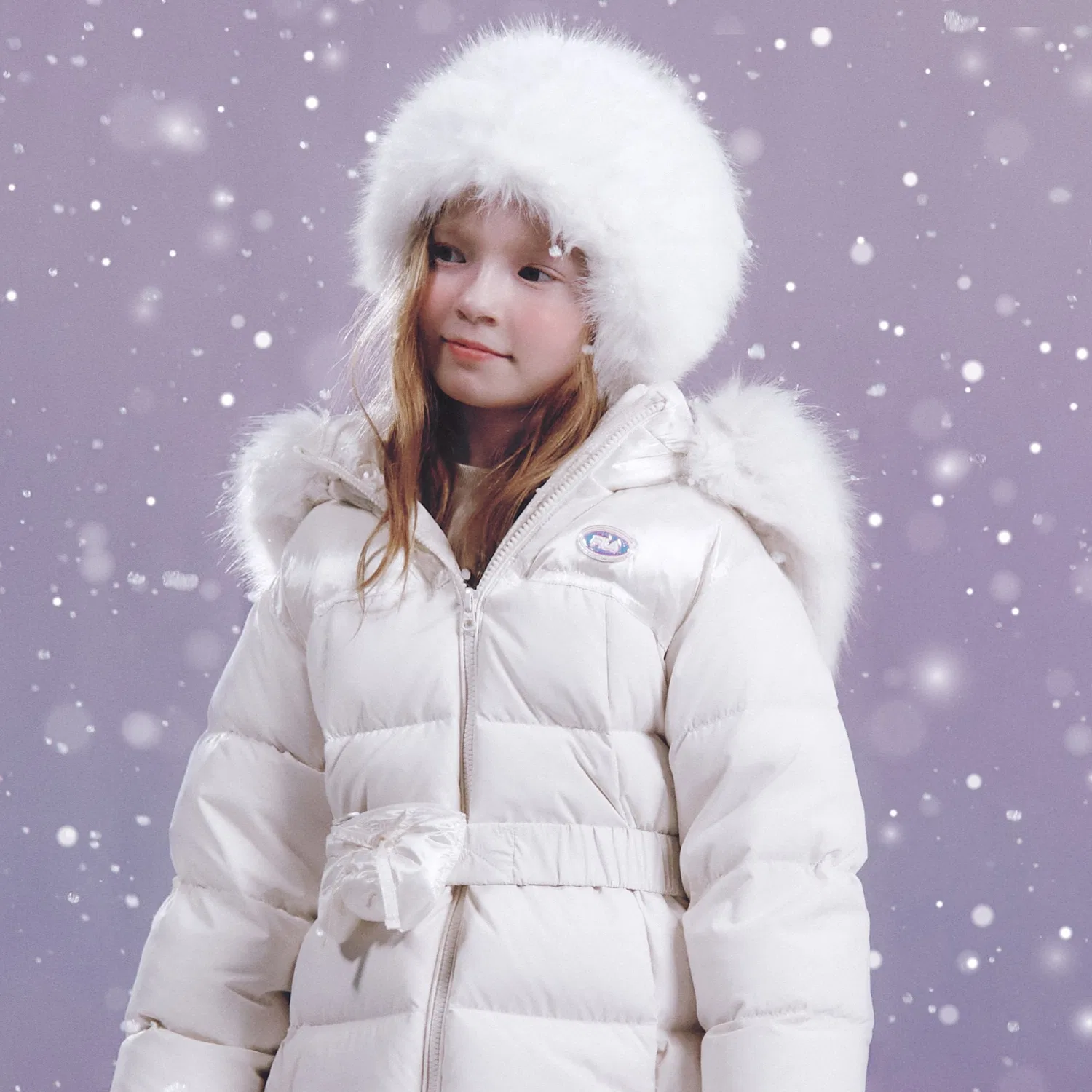 Детский длинный пуховик с поясом бежевый от Fila Kids