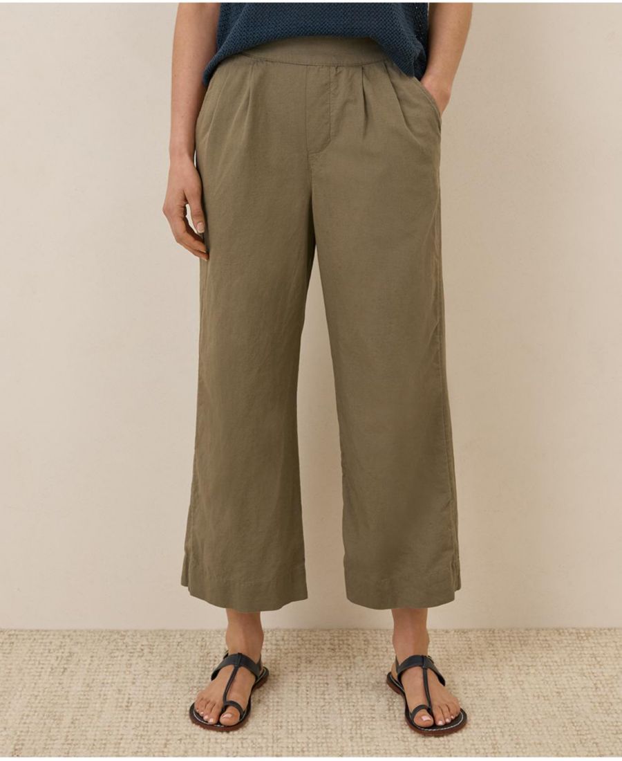 

Женские брюки из органического хлопка с плиссировкой, из смеси льна и ткани каноэ Pact, Khaki green