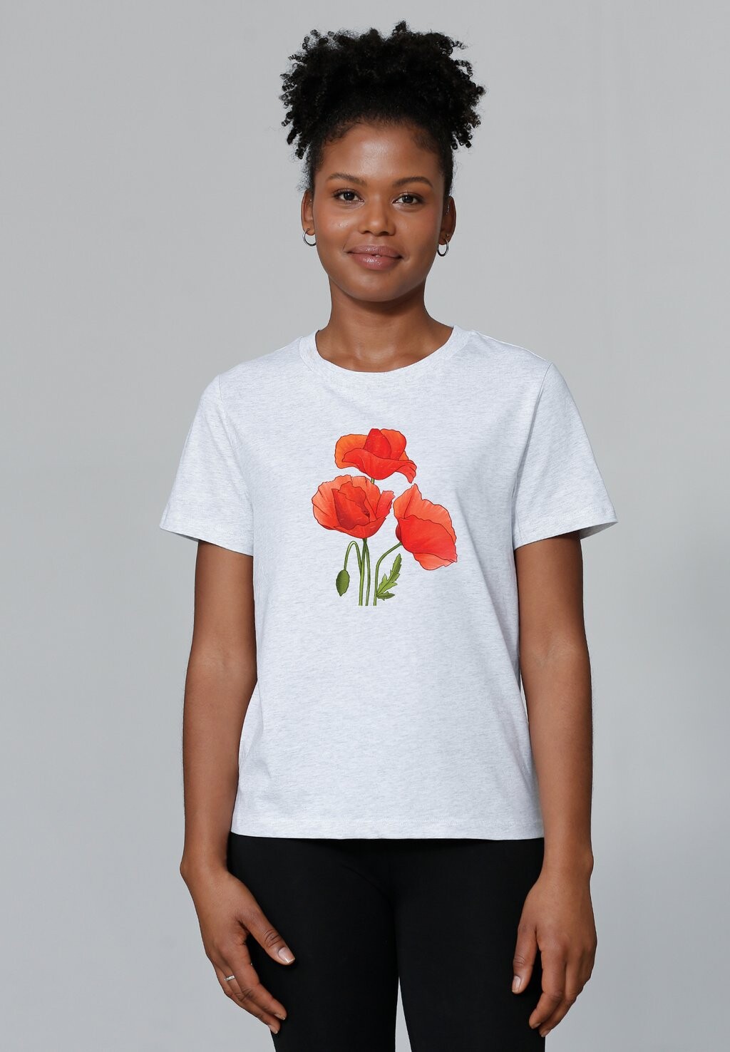 

Футболка с принтом POPPY FLOWERS watapparel, цвет Mottled Light Grey