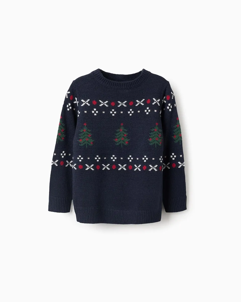 

Детский вязаный свитер с рождественским жаккардовым узором Zippy, темно-синий