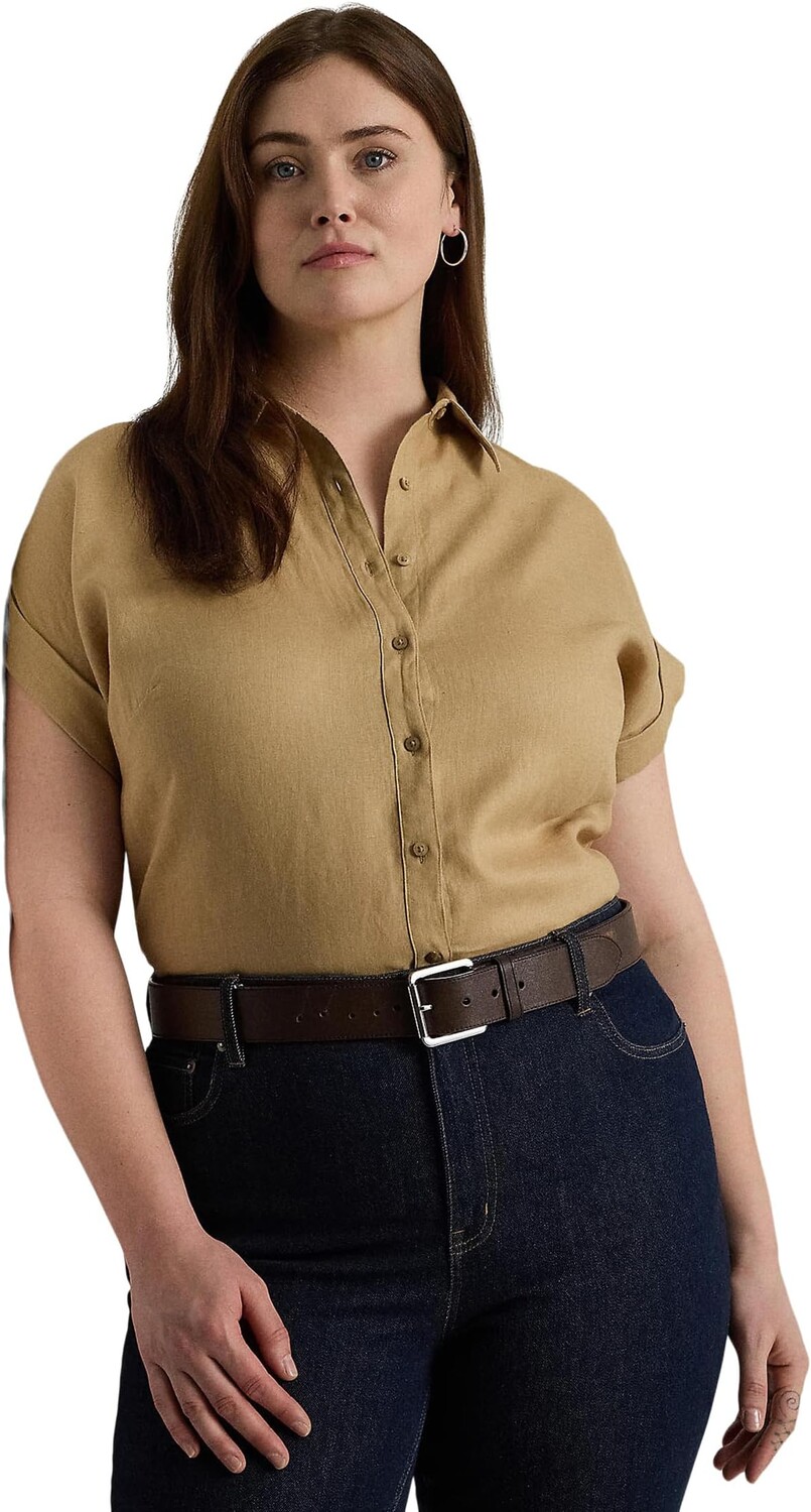 

Рубашка LAUREN Ralph Lauren Plus-Size Linen Dolman-Sleeve Shirt, цвет Birch Tan