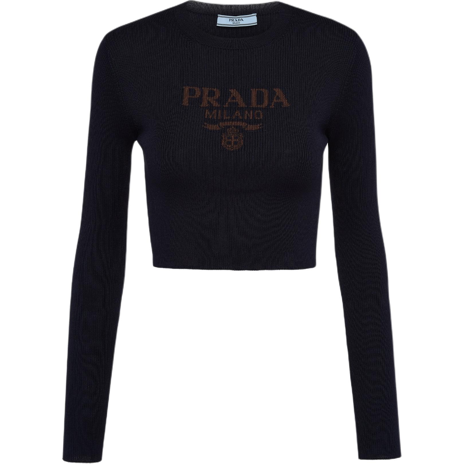 Топ с интарсией и логотипом PRADA, синий