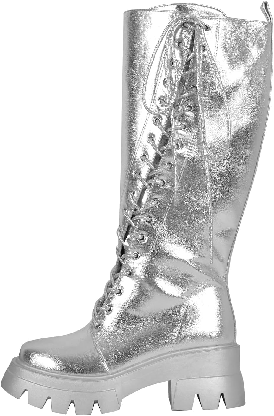 

Ботинки VERISSON с квадратным носком, низким блочным каблуком, военные, на молнии и шнуровке, с массивными каблуками, модные ботильоны, серебро