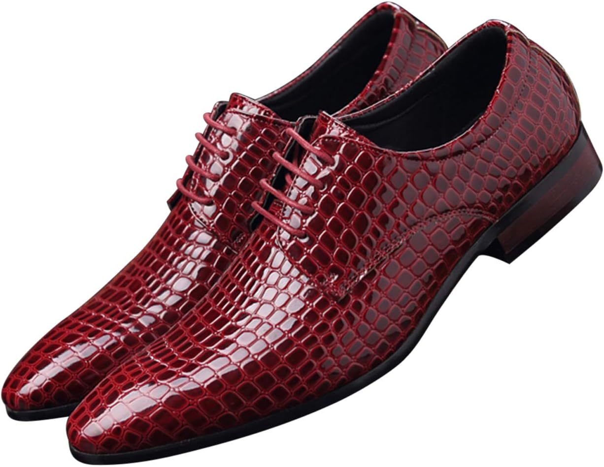 

Мужские оксфорды - премиальная лакированная кожа аллигатора для свадьбы, выпускного, официального и повседневного ношения Zentavi, красный