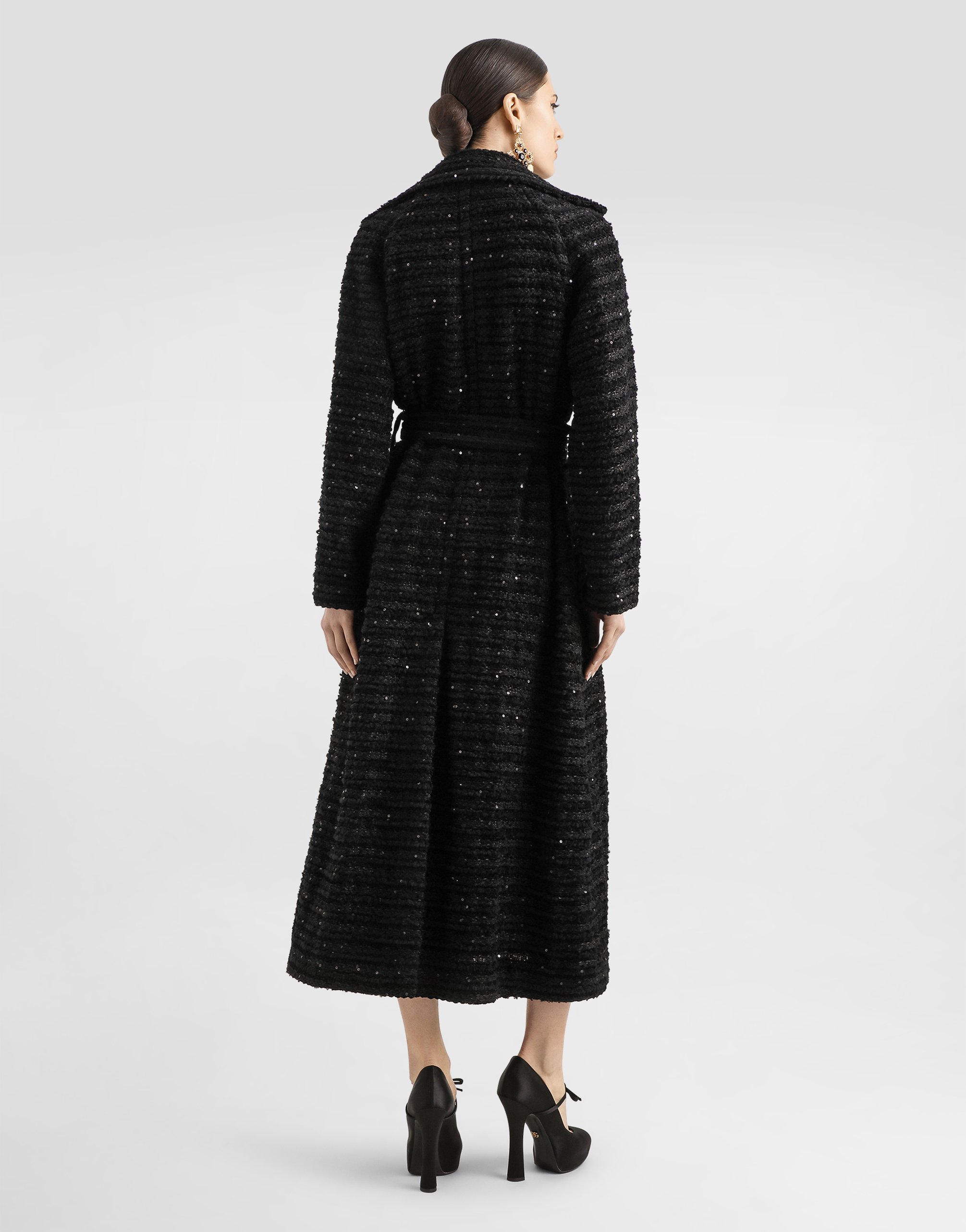 Твидовое пальто с отделкой из микропайеток Dolce & Gabbana, черный — фото 3