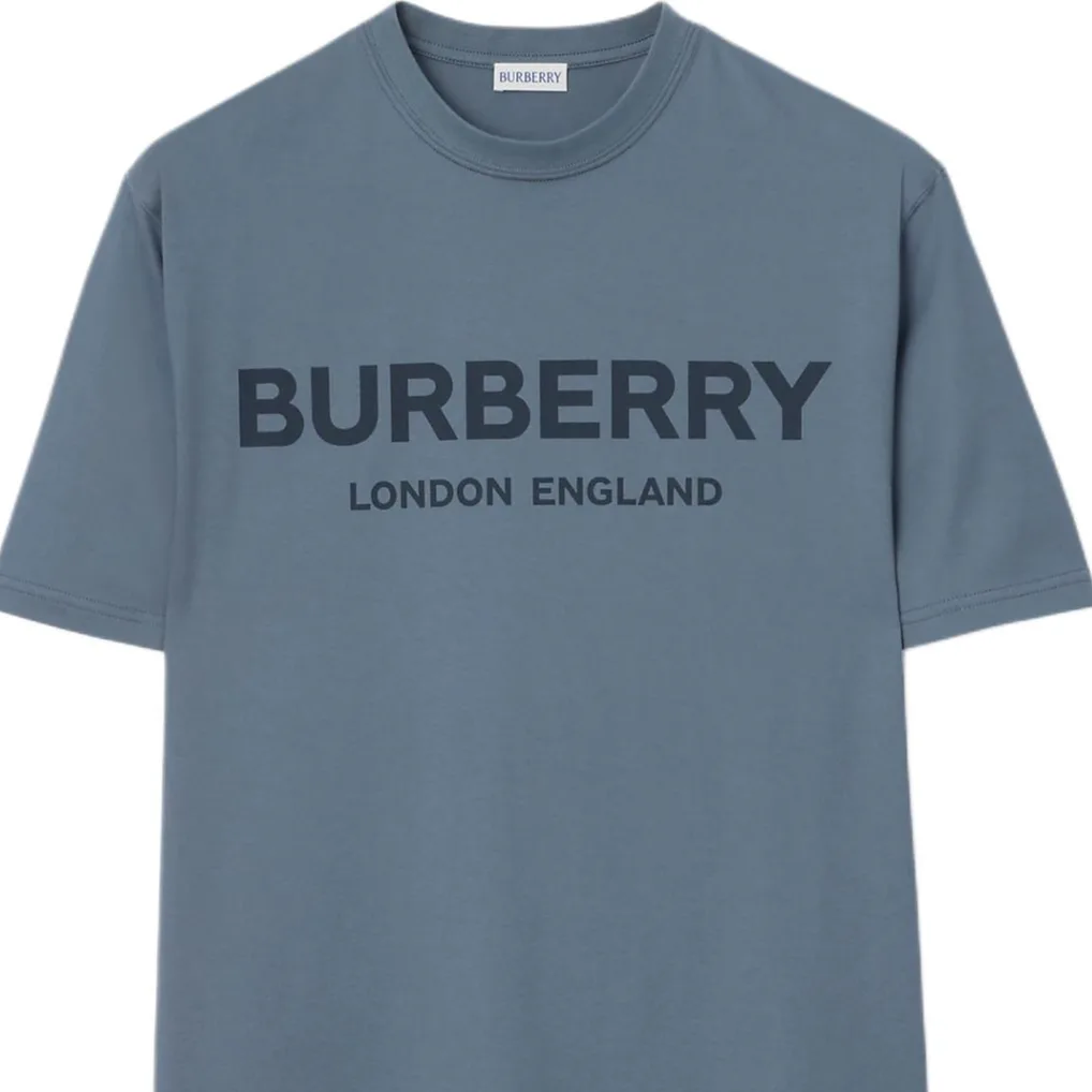 Футболка Burberry Men's Carbon синий Crew Neck Moderate Straight Fit, летняя, голубой — фото 3