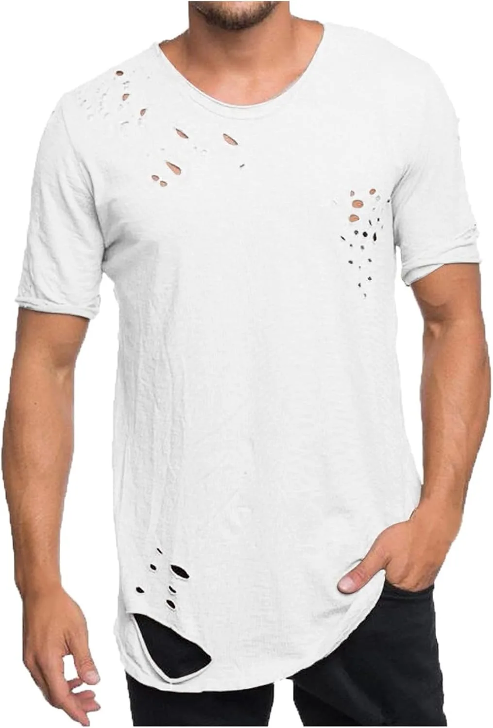 

Футболка мужская с прорезями, короткий рукав, однотонная