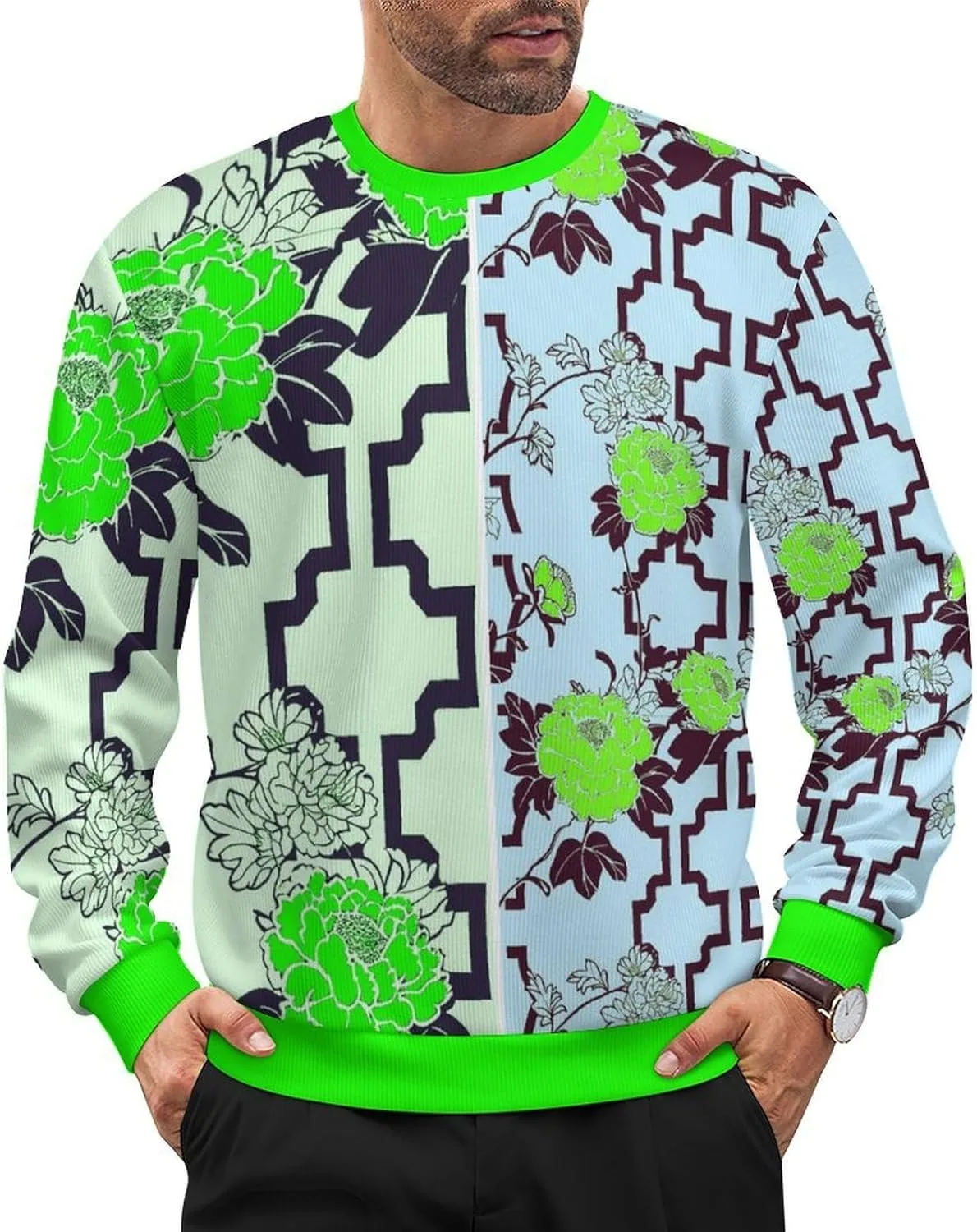 

Мужской свитер с животным принтом, свободный, с длинными рукавами и круглым вырезом HLSDFRES