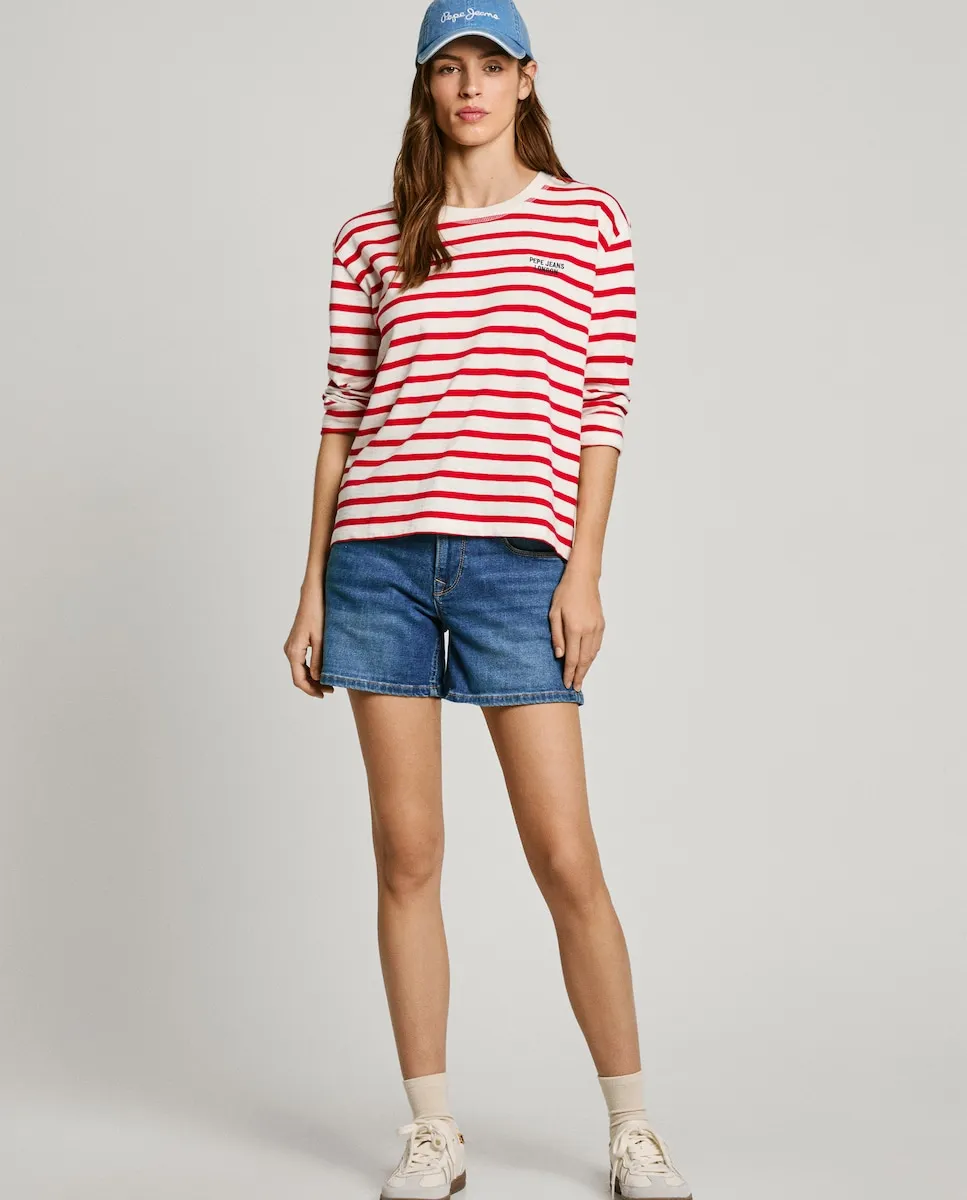 

Женские джинсовые шорты прямого кроя с эффектом потертости Pepe Jeans, синий