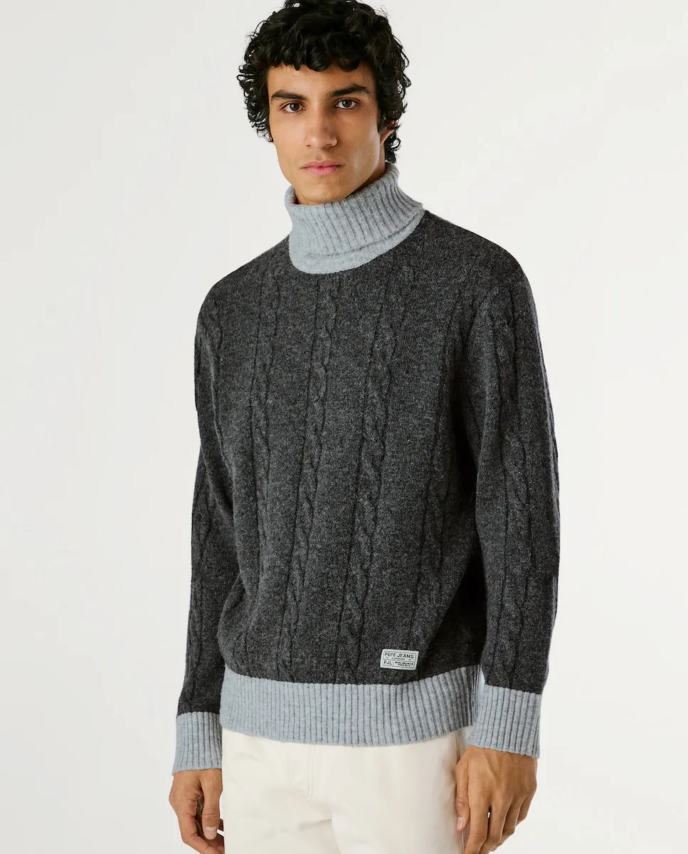 

Мужской джемпер в стиле color block с высоким воротником Pepe Jeans, темно-серый
