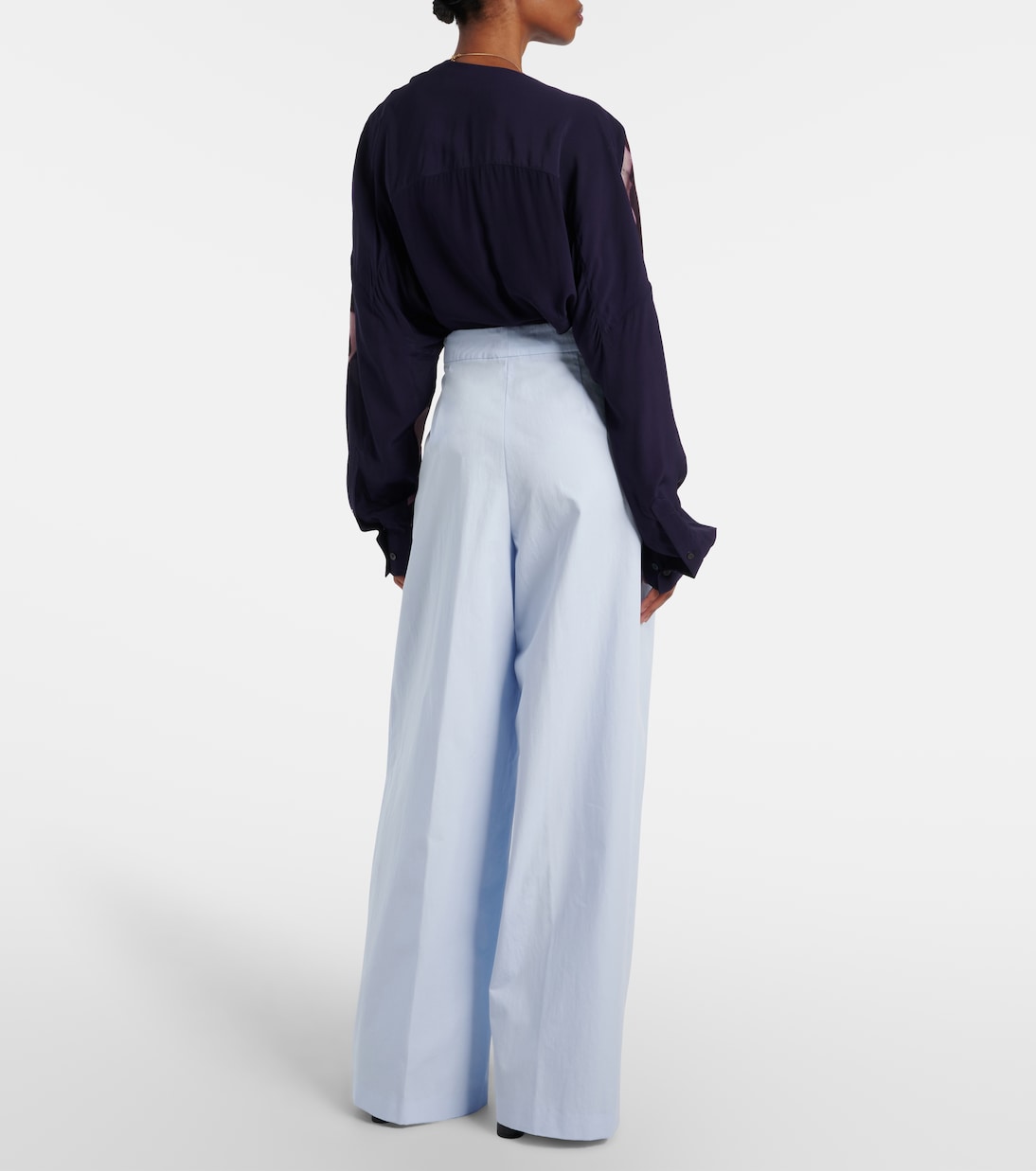 Хлопковые брюки широкого кроя Dries Van Noten, светло-синий — фото 3