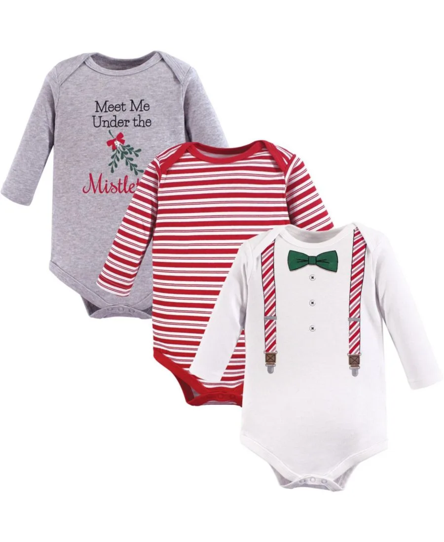 Набор из 3 боди с длинными рукавами Treasure Little Treasure, Christmas Suspenders