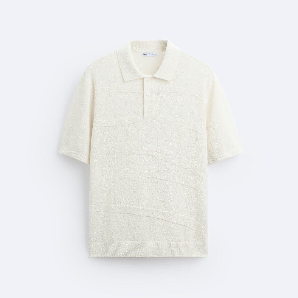 

Zara Wavy Knit Polo Shirt, Oyster-white