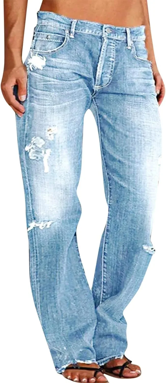 

Женские джинсы Baggy Straight Leg с эффектом потертостей