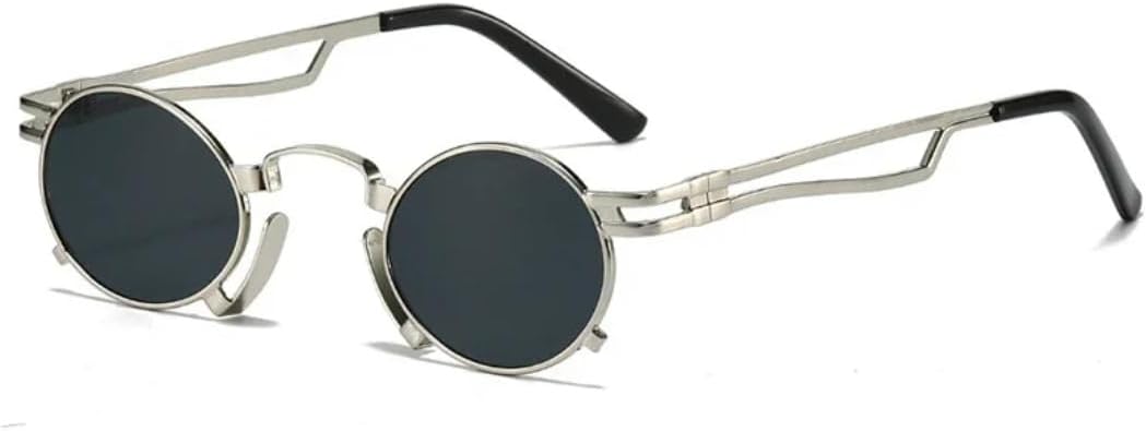 

Ретро-солнцезащитные очки овальной формы для женщин и мужчин, с нестандартной металлической оправой, в стиле панк, с защитой от УФ-излучения UV400 UATXTAU, Silver Gray