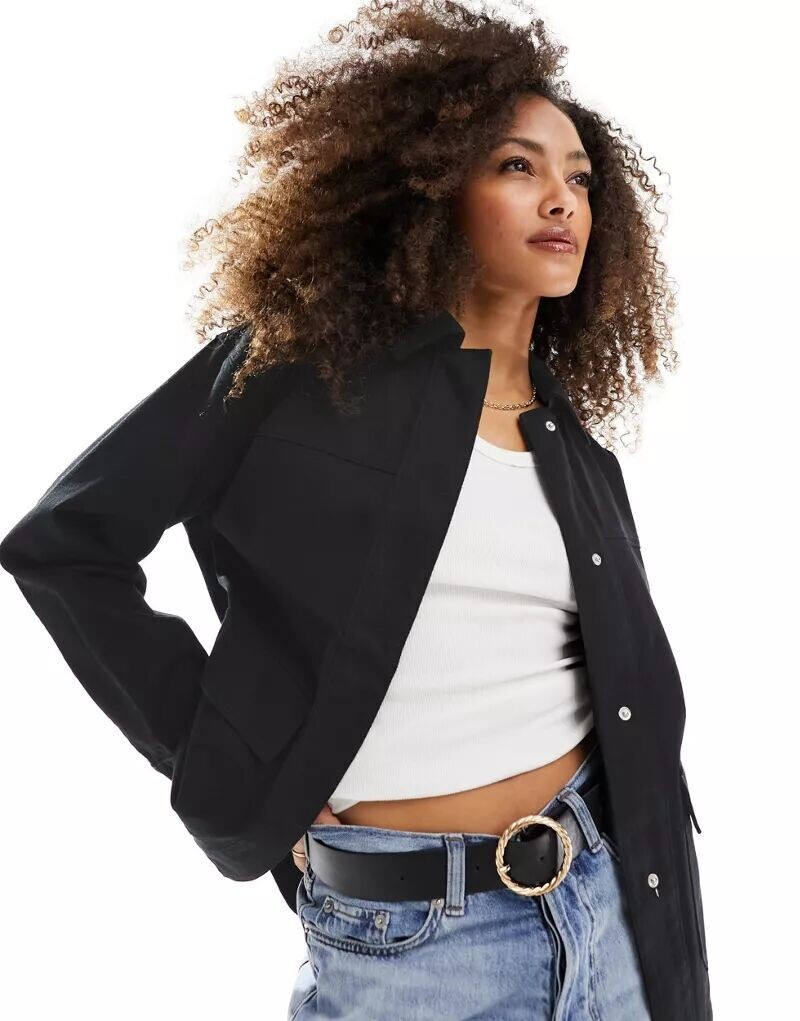 

Черная Куртка с карманами из хлопкового твила ASOS