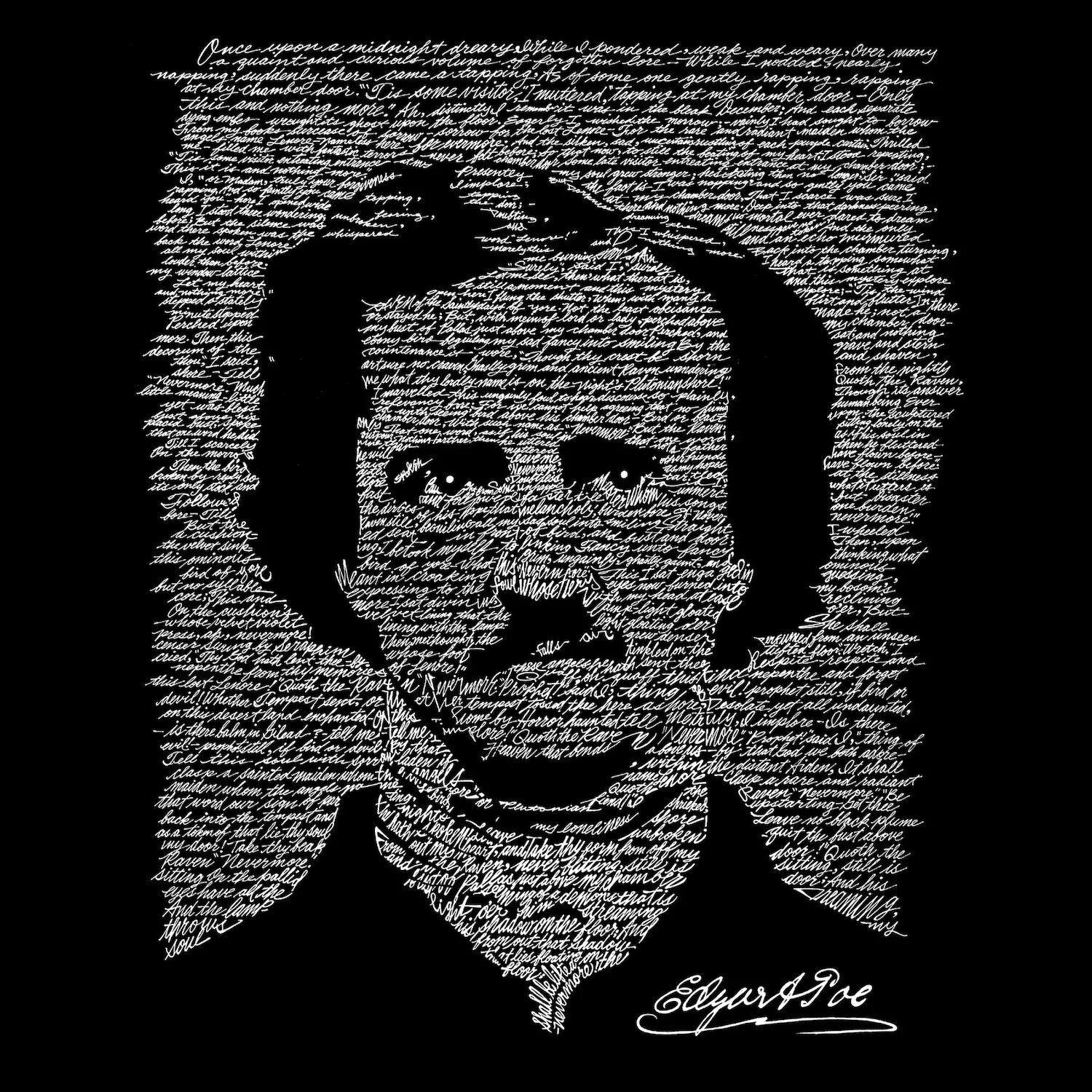 

EDGAR ALLEN POE - THE RAVEN - мужская бейсбольная футболка реглан с рисунком Word Art LA Pop Art