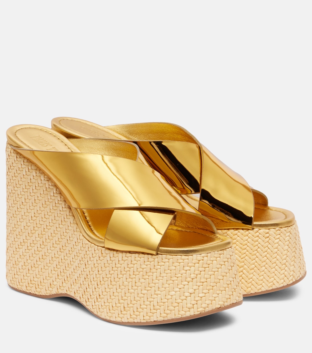 Мюли Mara на платформе из металлизированной кожи Paris Texas, Gold-Naturale