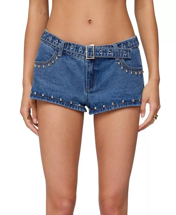 

Джинсовые микрошорты с люверсами и заклепками Edikted, синий