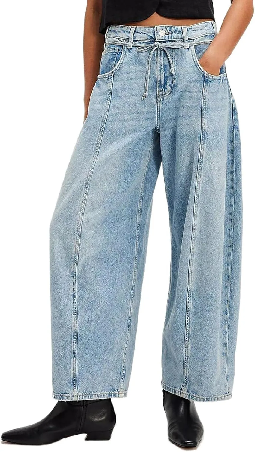 

Брюки-джинсы barrel leg для женщин, мешковатые, mid rise