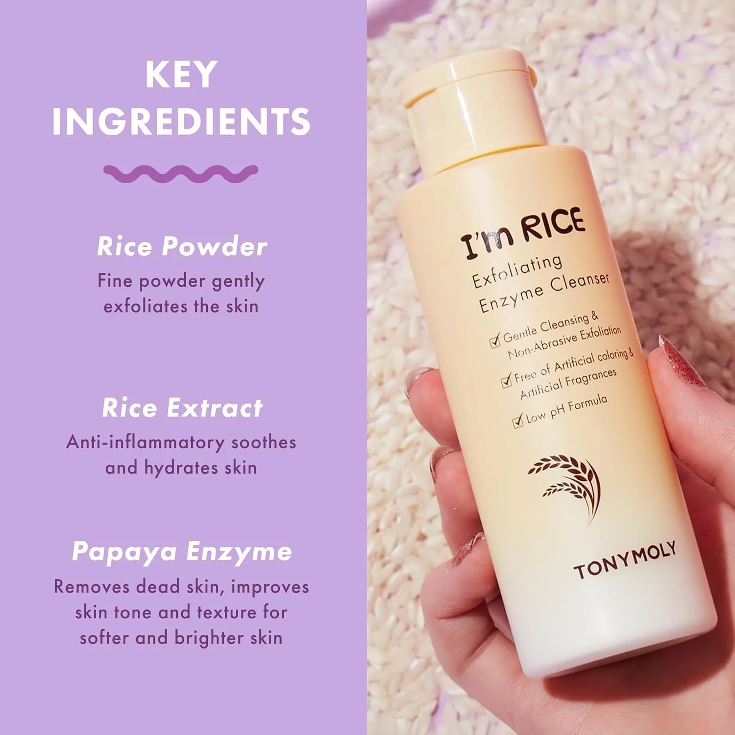 Набор TONYMOLY, включающий солнцезащитный крем с зеленым чаем SPF 50 и отшелушивающий скраб для лица I'm Rice, 50 мл и 50 г., Green — фото 4