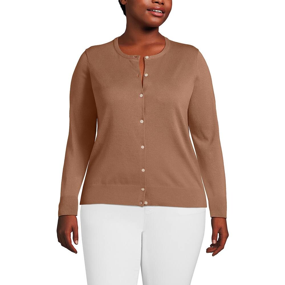 

Свитер-кардиган из тонкого хлопка большого размера Lands' End, цвет Warm Tawny Brown