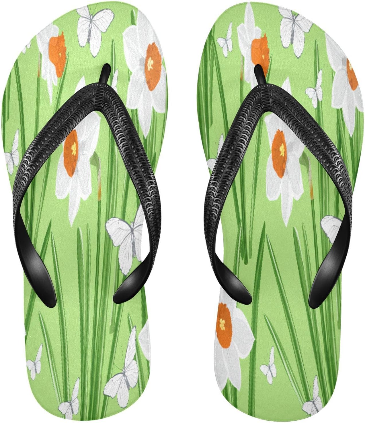 

Вьетнамки с цветочным рисунком нарцисса и бабочки, зеленые пляжные шлепанцы, резиновые нескользящие летние тапочки для мужчин и женщин Sinestour