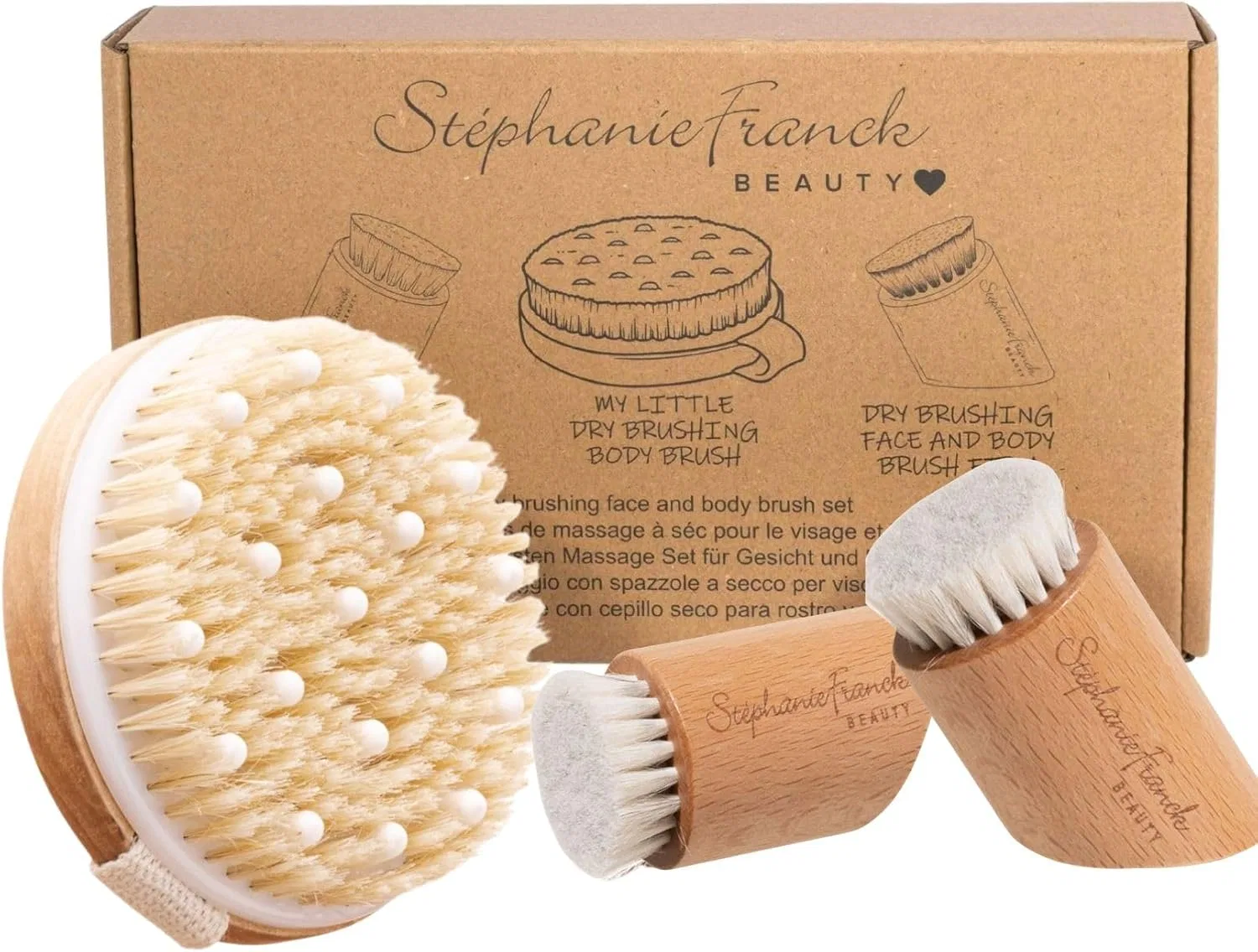 Набор сухих щеток для лица и тела из натуральной щетины Stephanie Franck Beauty
