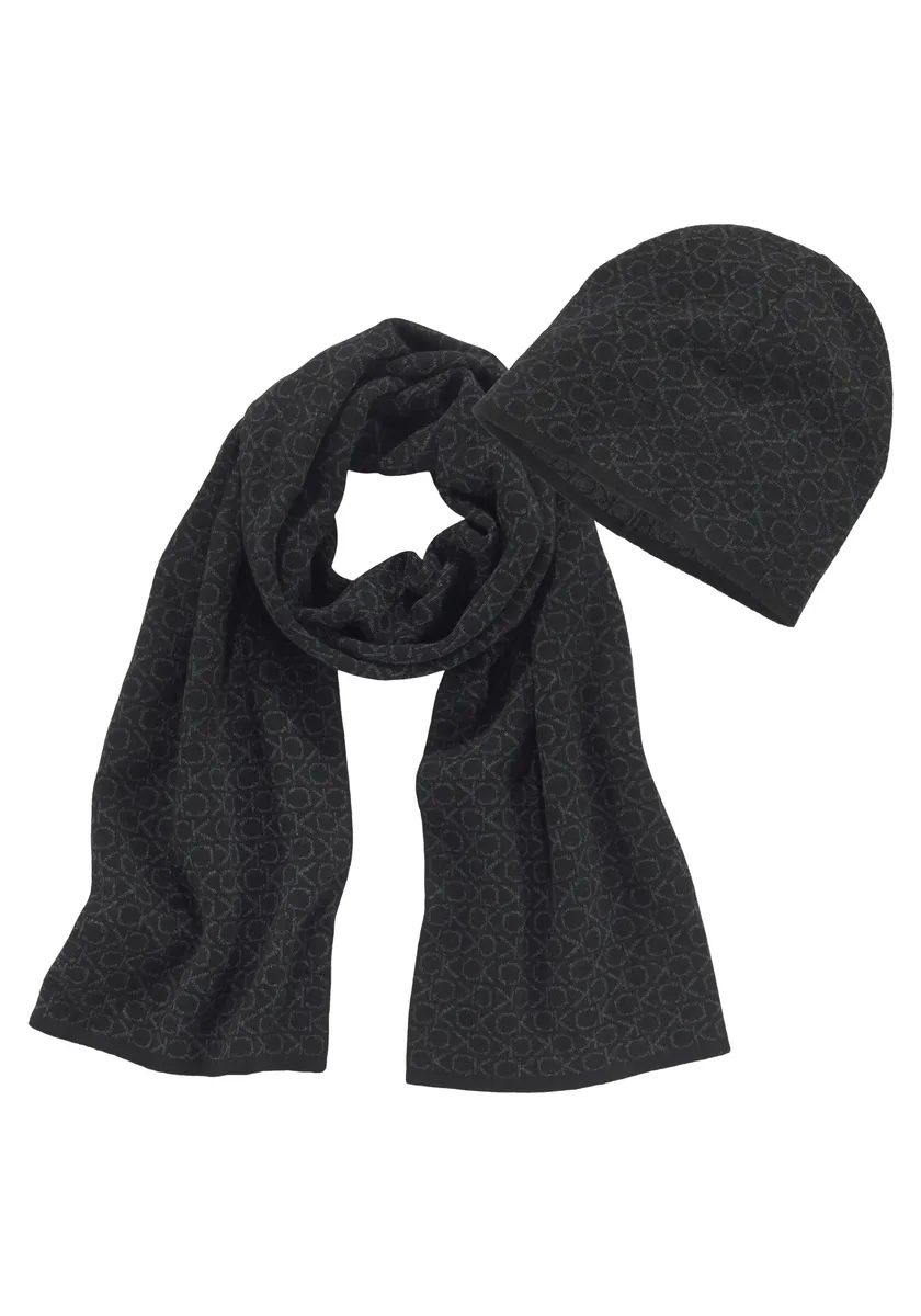 

Вязаная шапка Calvin Klein "GS MONOGRAM SCARF+BEANIE" (2 шт.), с монограммой по всей поверхности, цвет Black Classic