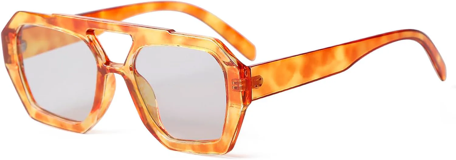 

Солнцезащитные очки-авиаторы VIA LEECA Retro с шестиугольной оправой для женщин, дизайнерские очки с двойной перемычкой, Light Tortoise Frame Light Grey Lens