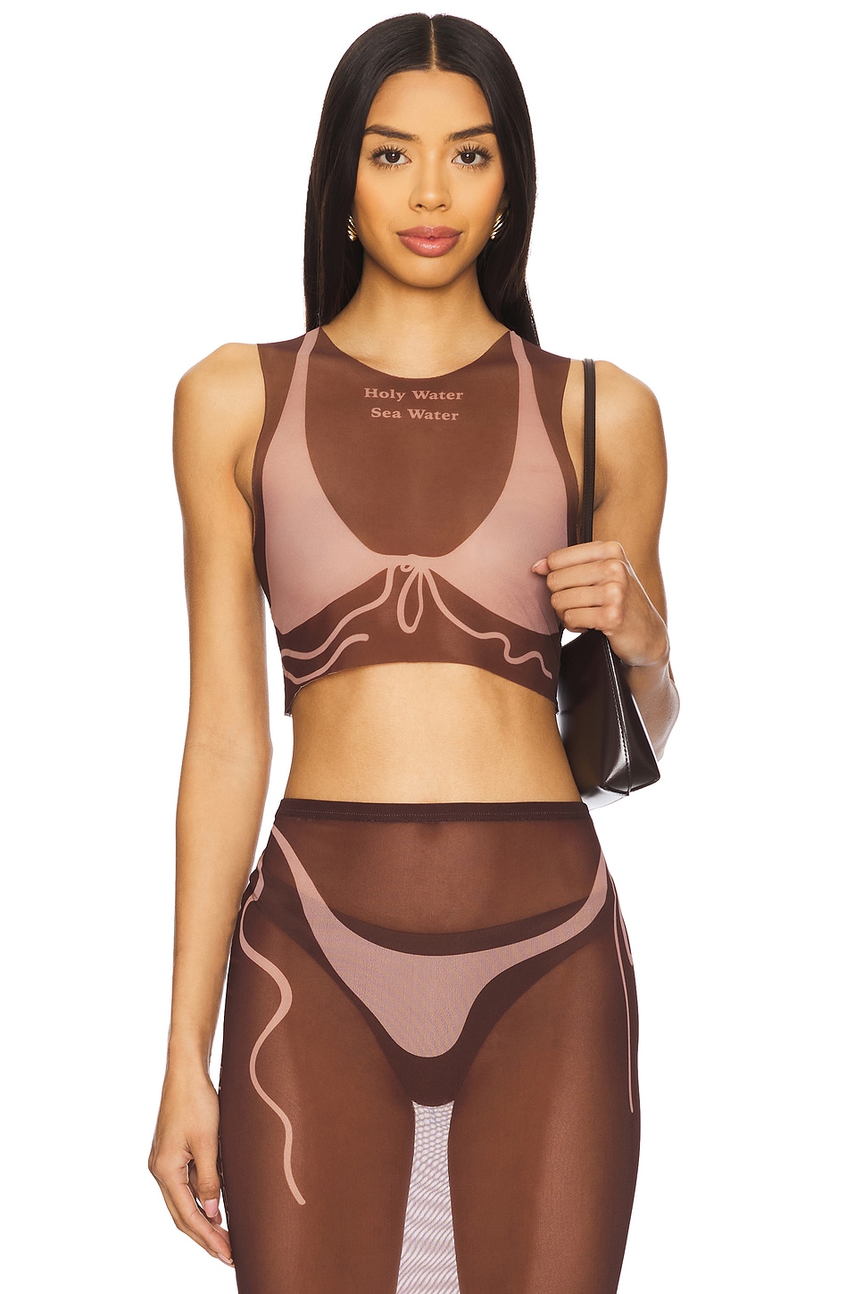 

Короткий топ из сетки с эффектом загара Di Petsa, dark nude