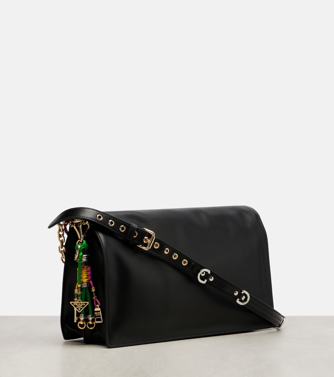Мягкий звук Большая кожаная сумка через плечо Prada, черный — фото 4