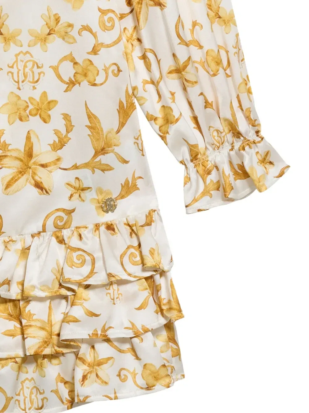 Блузка с оборками и цветочным принтом Roberto Cavalli Junior, белый — фото 4
