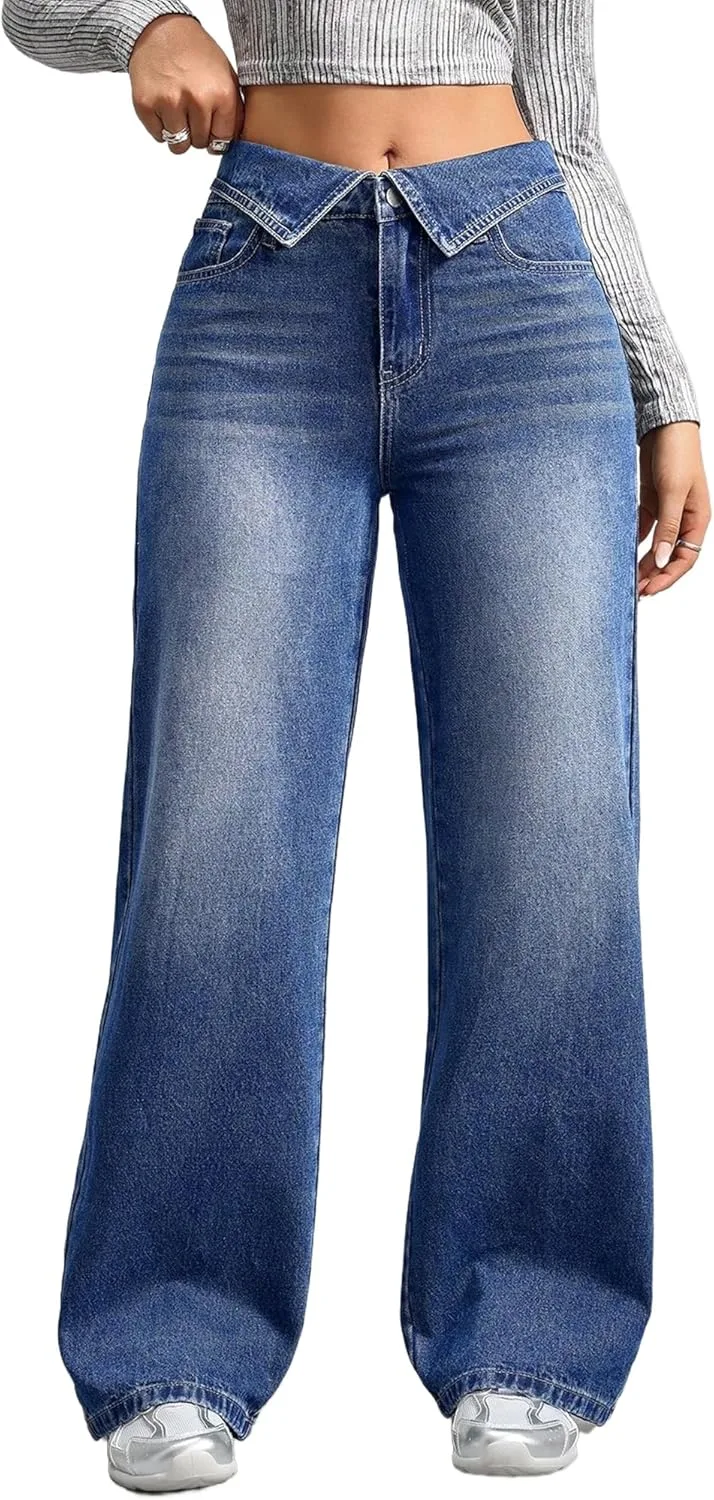 

Женские джинсы Wide Leg High Waist Stretchy Baggy Loose Fit Casual Flvsun
